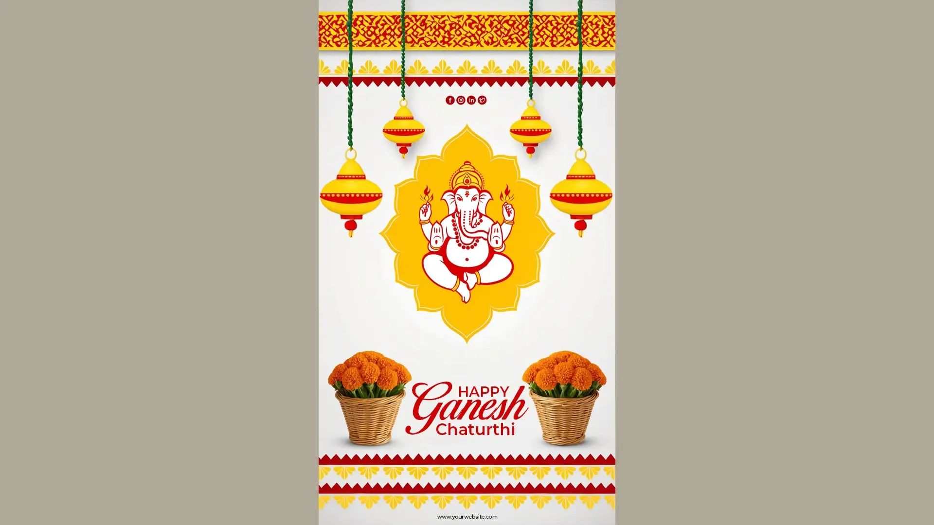 Happy Ganesh Chaturthi Instagram Story with Classic Yellow and Red Theme